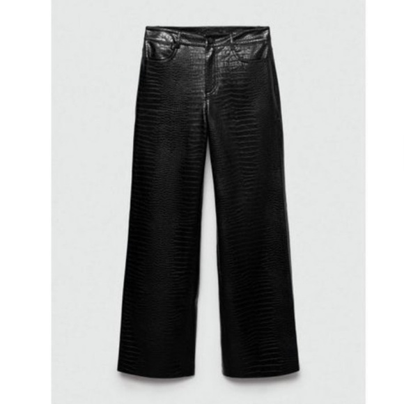 Mango Black Croc-Embossed Straight Leg Pants - Picture 2 of 7